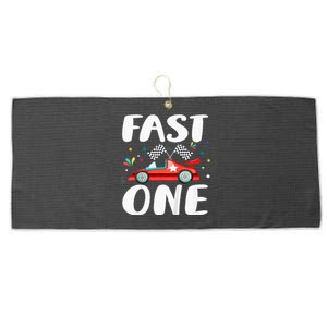 Race Car 1st Birthday Fast One This Little Racer Is One Year Large Microfiber Waffle Golf Towel