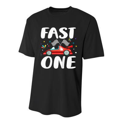 Race Car 1st Birthday Fast One This Little Racer Is One Year Youth Performance Sprint T-Shirt