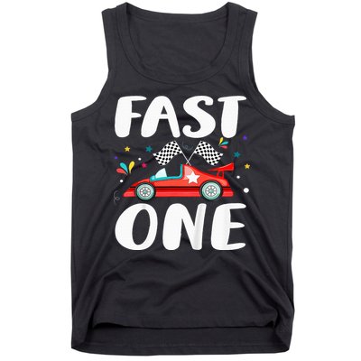 Race Car 1st Birthday Fast One This Little Racer Is One Year Tank Top