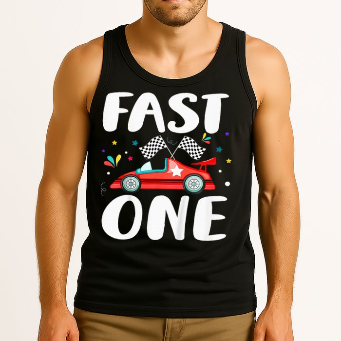 Race Car 1st Birthday Fast One This Little Racer Is One Year Tank Top