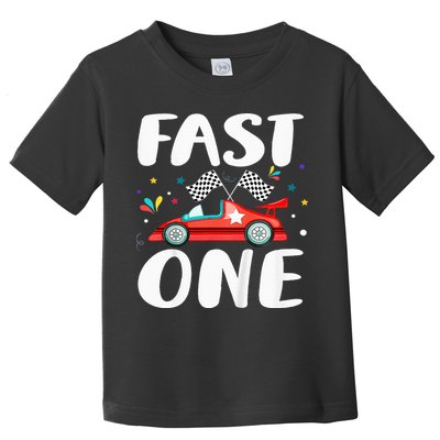 Race Car 1st Birthday Fast One This Little Racer Is One Year Toddler T-Shirt