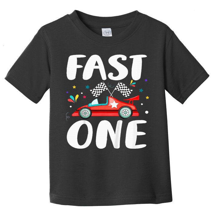 Race Car 1st Birthday Fast One This Little Racer Is One Year Toddler T-Shirt