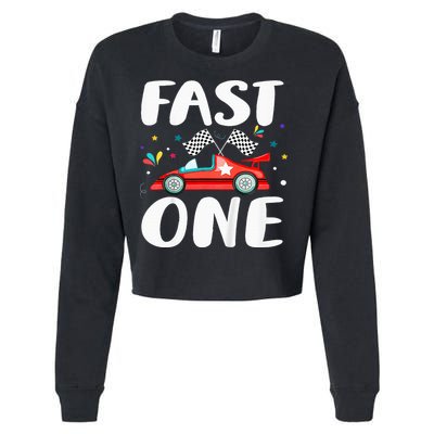 Race Car 1st Birthday Fast One This Little Racer Is One Year Cropped Pullover Crew
