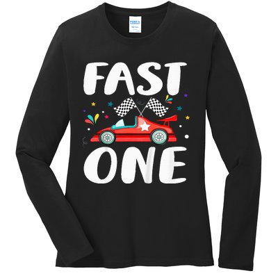 Race Car 1st Birthday Fast One This Little Racer Is One Year Ladies Long Sleeve Shirt