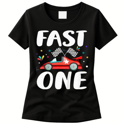 Race Car 1st Birthday Fast One This Little Racer Is One Year Womens T-Shirt
