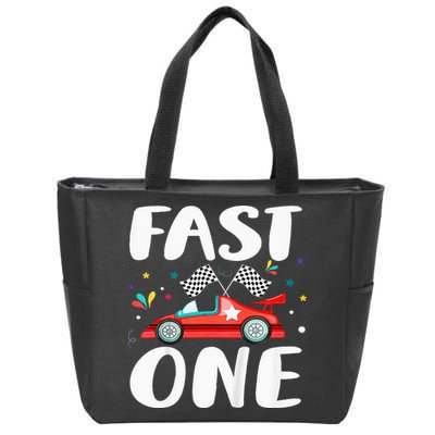 Race Car 1st Birthday Fast One This Little Racer Is One Year Zip Tote Bag