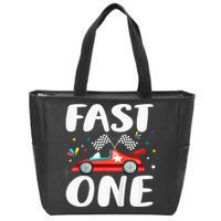 Race Car 1st Birthday Fast One This Little Racer Is One Year Zip Tote Bag