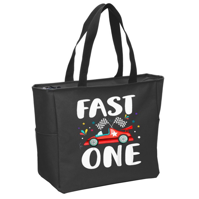 Race Car 1st Birthday Fast One This Little Racer Is One Year Zip Tote Bag