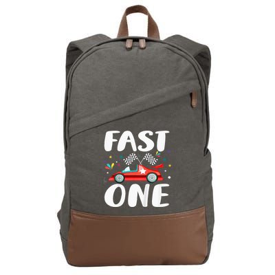 Race Car 1st Birthday Fast One This Little Racer Is One Year Cotton Canvas Backpack