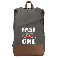 Race Car 1st Birthday Fast One This Little Racer Is One Year Cotton Canvas Backpack