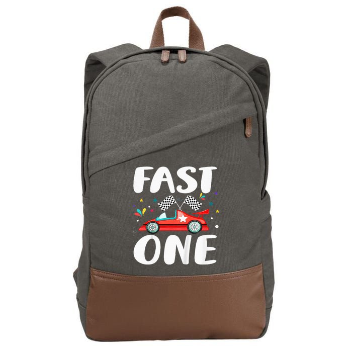Race Car 1st Birthday Fast One This Little Racer Is One Year Cotton Canvas Backpack