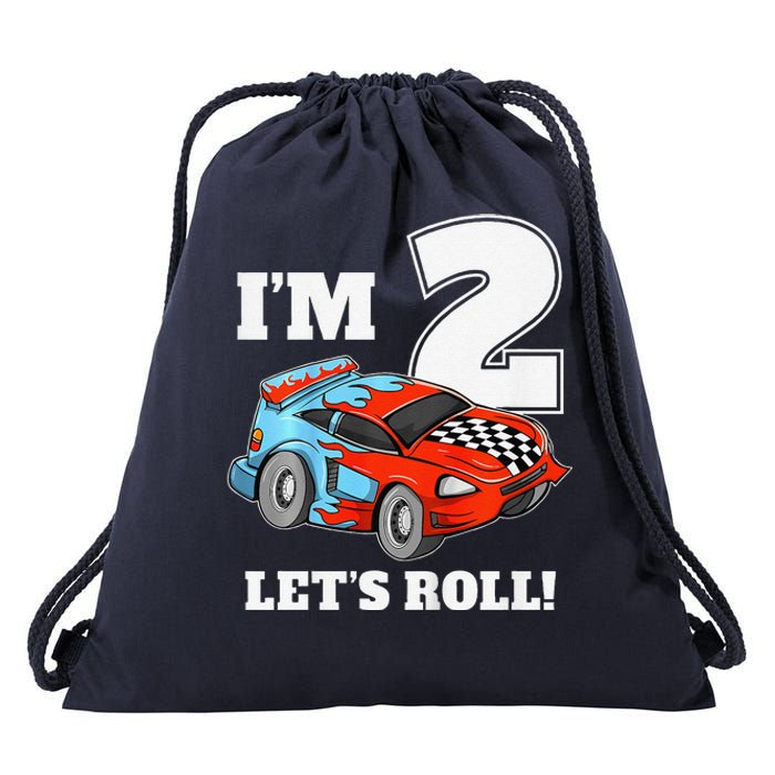 Race Car 2nd Birthday Boy 2 Two Racing Car Driver Drawstring Bag