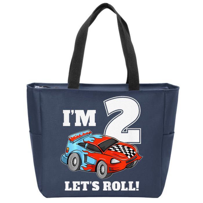 Race Car 2nd Birthday Boy 2 Two Racing Car Driver Zip Tote Bag