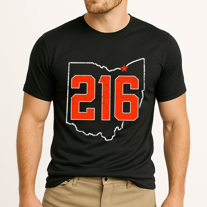 Retro Cleveland 216 Area Code Ohio Outline Cooling Performance Crew T-Shirt