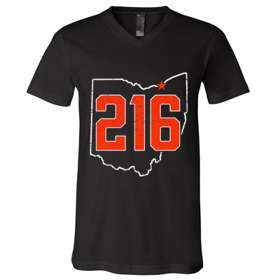 Retro Cleveland 216 Area Code Ohio Outline V-Neck T-Shirt
