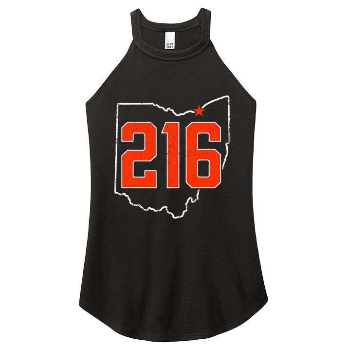Retro Cleveland 216 Area Code Ohio Outline Women's Perfect Tri Rocker Tank