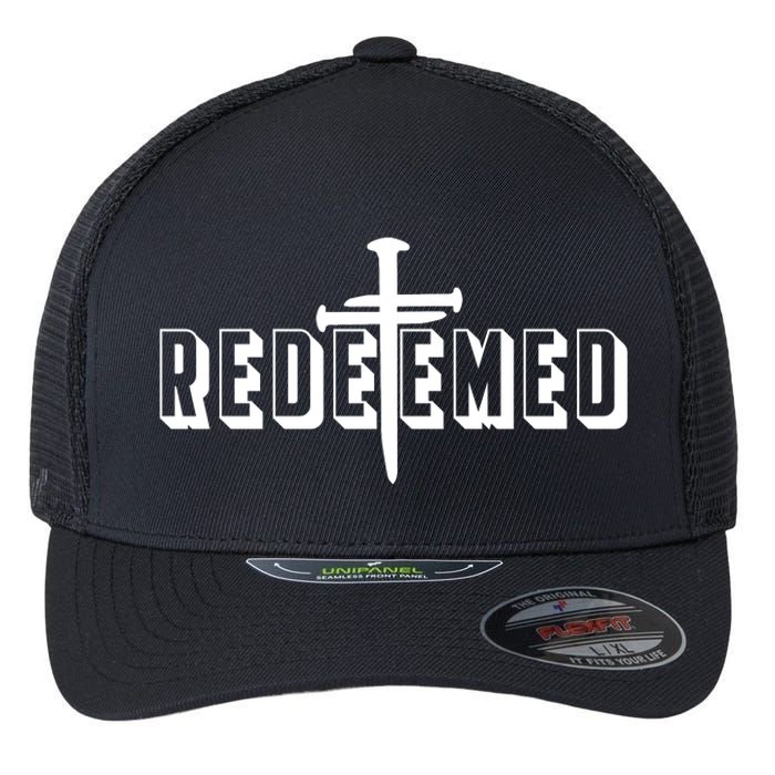 Redeemed Collection 3 Nails Cross Jesus Christ Christian Catholic Flexfit Unipanel Trucker Cap