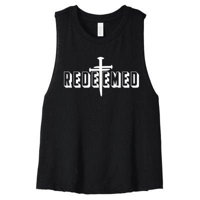 Redeemed Collection 3 Nails Cross Jesus Christ Christian Catholic Women's Racerback Cropped Tank