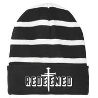 Redeemed Collection 3 Nails Cross Jesus Christ Christian Catholic Striped Beanie with Solid Band