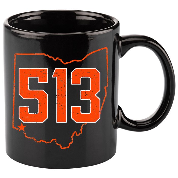 Retro Cincinnati 513 Area Code Ohio 11oz C Handle Ceramic Mug