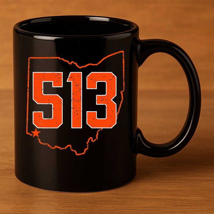 Retro Cincinnati 513 Area Code Ohio 11oz C Handle Ceramic Mug