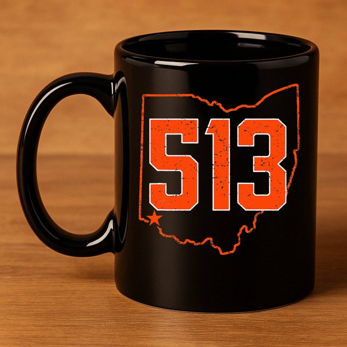 Retro Cincinnati 513 Area Code Ohio 11oz C Handle Ceramic Mug