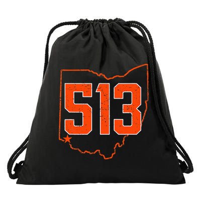 Retro Cincinnati 513 Area Code Ohio Drawstring Bag