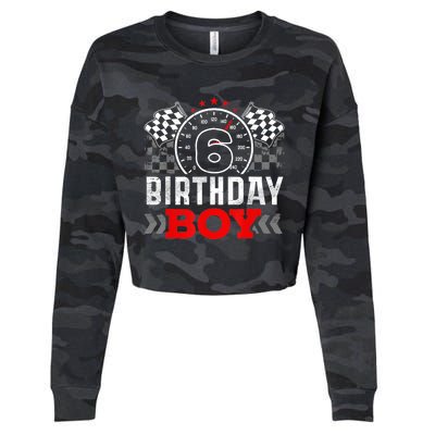 Race Car 6th Birthday Boy Party Racing Car Driver Pit Crew Cropped Pullover Crew