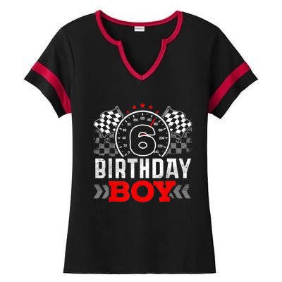 Race Car 6th Birthday Boy Party Racing Car Driver Pit Crew Ladies Halftime Notch Neck Tee