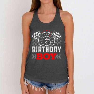 Race Car 6th Birthday Boy Party Racing Car Driver Pit Crew Women's Knotted Racerback Tank