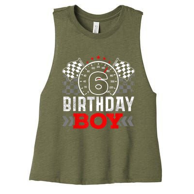 Race Car 6th Birthday Boy Party Racing Car Driver Pit Crew Women's Racerback Cropped Tank