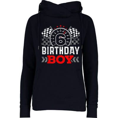 Race Car 6th Birthday Boy Party Racing Car Driver Pit Crew Womens Funnel Neck Pullover Hood