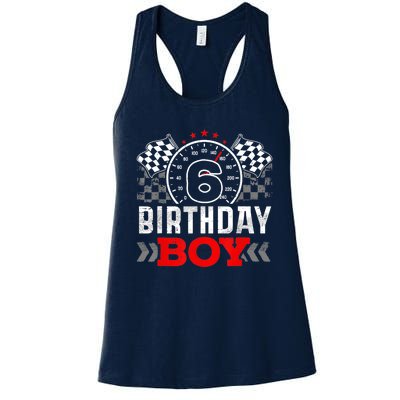 Race Car 6th Birthday Boy Party Racing Car Driver Pit Crew Women's Racerback Tank