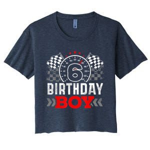 Race Car 6th Birthday Boy Party Racing Car Driver Pit Crew Women's Crop Top Tee