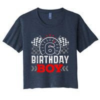 Race Car 6th Birthday Boy Party Racing Car Driver Pit Crew Women's Crop Top Tee