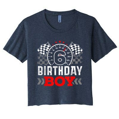 Race Car 6th Birthday Boy Party Racing Car Driver Pit Crew Women's Crop Top Tee