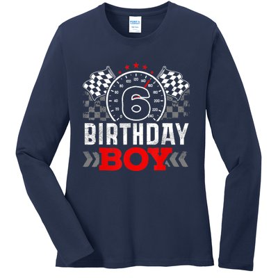 Race Car 6th Birthday Boy Party Racing Car Driver Pit Crew Ladies Long Sleeve Shirt