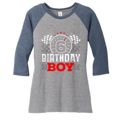 Race Car 6th Birthday Boy Party Racing Car Driver Pit Crew Women's Tri-Blend 3/4-Sleeve Raglan Shirt