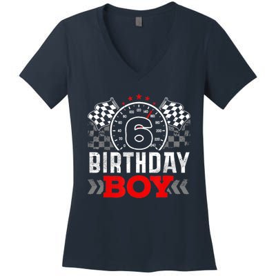 Race Car 6th Birthday Boy Party Racing Car Driver Pit Crew Women's V-Neck T-Shirt