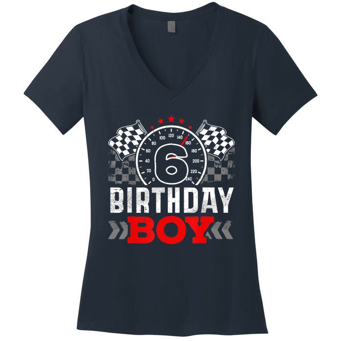 Race Car 6th Birthday Boy Party Racing Car Driver Pit Crew Women's V-Neck T-Shirt