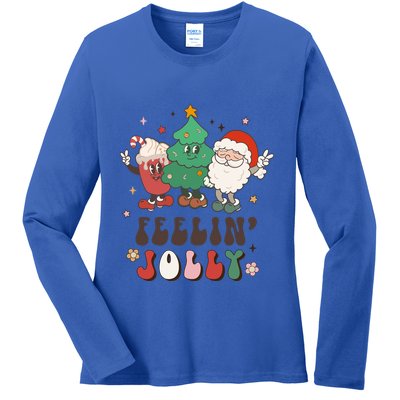 Retro Christmas 70s 80s Vintage Feeling Jolly Groovy Santa Great Gift Ladies Long Sleeve Shirt