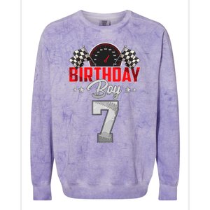 Race Car 7th Birthday Boy Party Racing 7 Year Old Pit Crew Colorblast Crewneck Sweatshirt