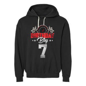 Race Car 7th Birthday Boy Party Racing 7 Year Old Pit Crew Garment-Dyed Fleece Hoodie