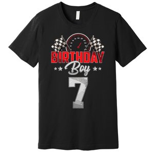 Race Car 7th Birthday Boy Party Racing 7 Year Old Pit Crew Premium T-Shirt