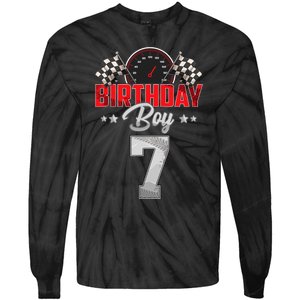 Race Car 7th Birthday Boy Party Racing 7 Year Old Pit Crew Tie-Dye Long Sleeve Shirt