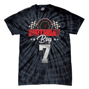 Race Car 7th Birthday Boy Party Racing 7 Year Old Pit Crew Tie-Dye T-Shirt