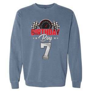 Race Car 7th Birthday Boy Party Racing 7 Year Old Pit Crew Garment-Dyed Sweatshirt