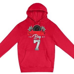 Race Car 7th Birthday Boy Party Racing 7 Year Old Pit Crew Premium Pullover Hoodie