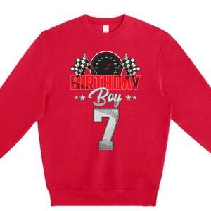 Race Car 7th Birthday Boy Party Racing 7 Year Old Pit Crew Premium Crewneck Sweatshirt