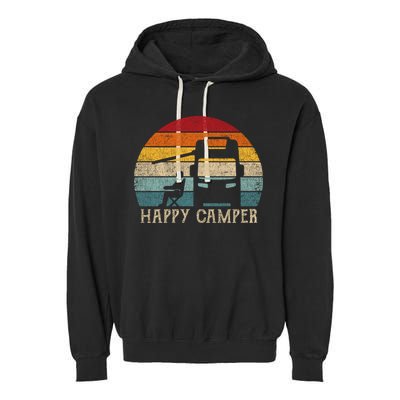 Rv Camping 70s 80s Retro Happy Camper Cool Gift Garment-Dyed Fleece Hoodie
